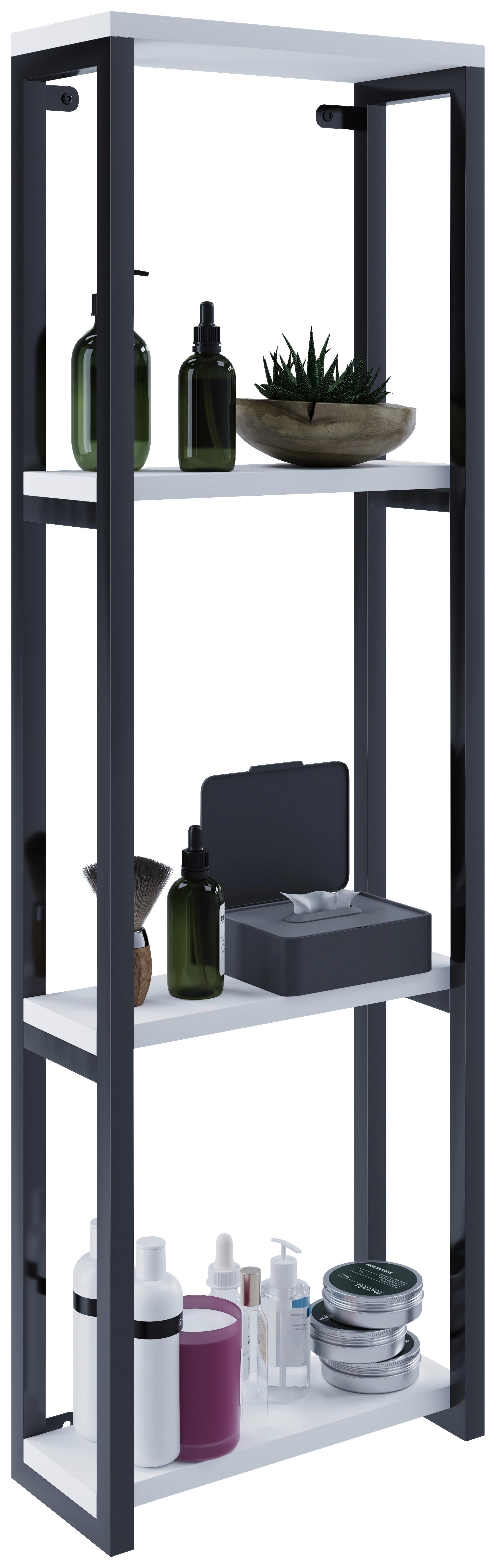 Wandregal Bitila M B: 35 cm Schwarz 3 Fächer - Schwarz/Weiß, MODERN, Holzwerkstoff/Metall (35/112/15cm) - MID.YOU