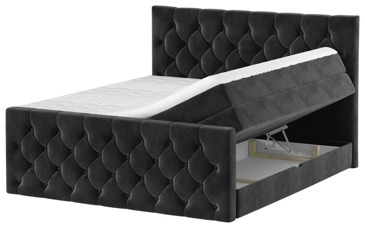 Boxspringbett Elio Schwarz 180x200 Cm H2 - Schwarz, ROMANTIK / LANDHAUS, Textil (184/121/212cm) - James Wood