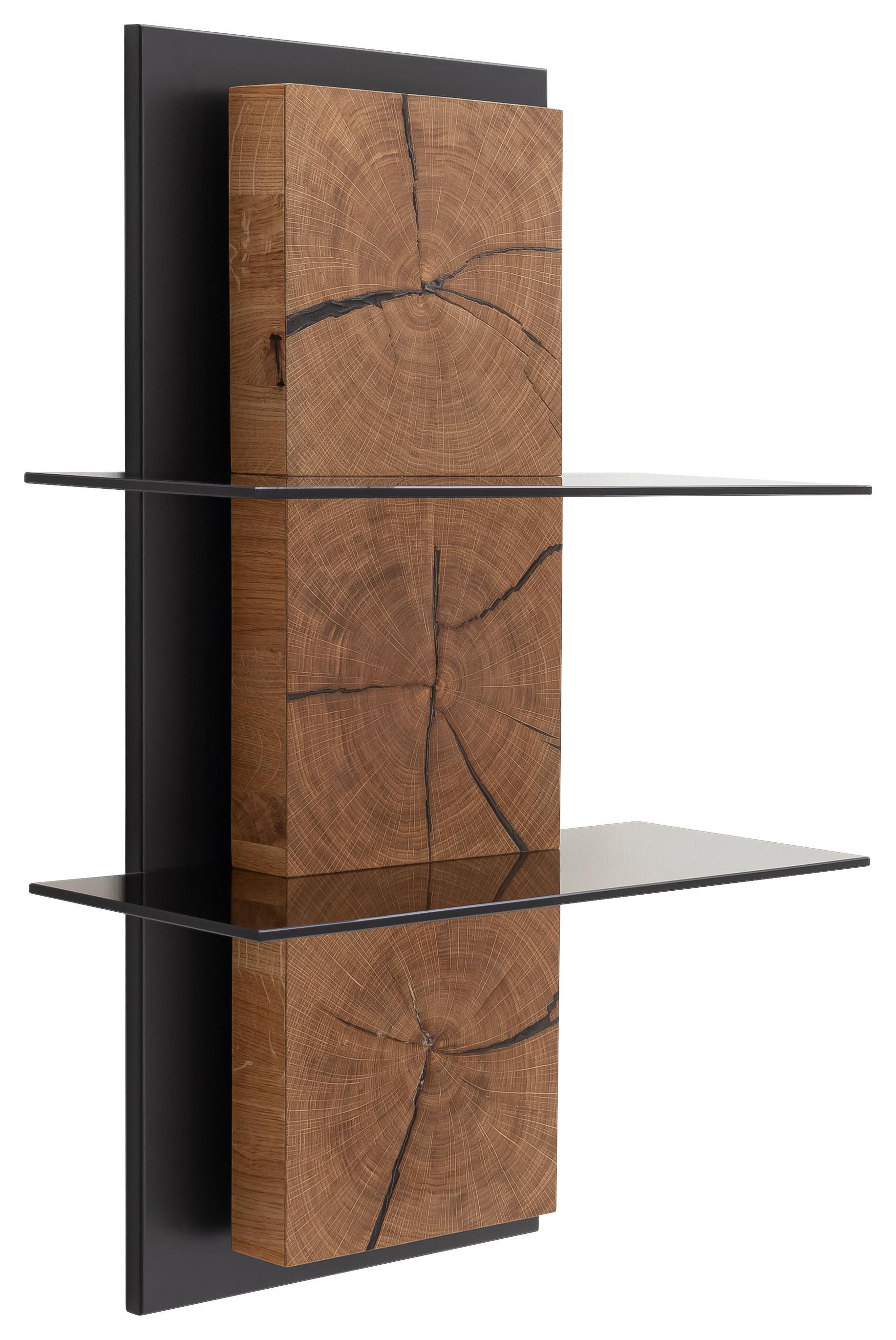 Wandregal Assini Wildeiche B: 60 cm - Wildeiche/Anthrazit, Design, Glas/Holz (60/91/26cm) - MID.YOU