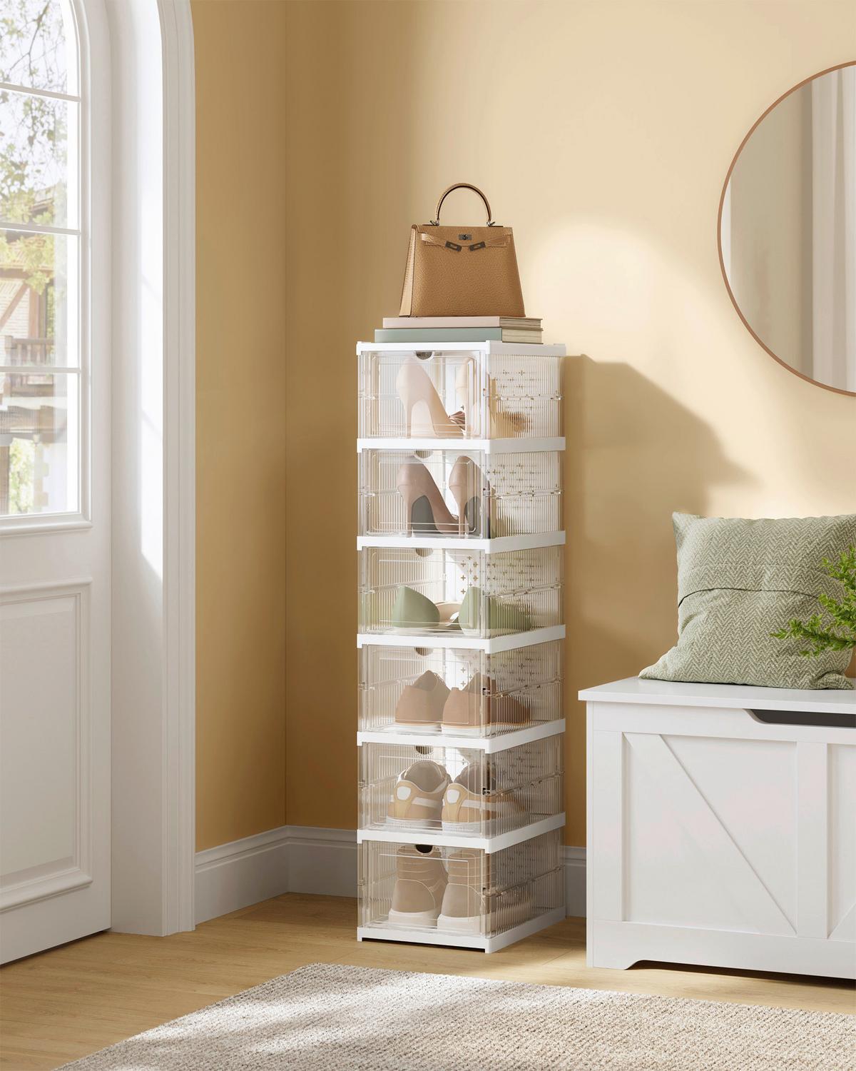 Schuhregal Weiß, Transparent B: 25,5cm - Transparent/Weiß, Basics, Kunststoff (25,5/105/35,5cm)