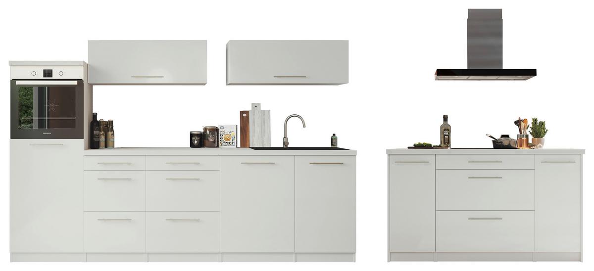 Küchenzeile Premium mit Geräte 280 cm Weiß mit Kochinsel - Weiß, MODERN, Holzwerkstoff (280/160cm) - Respekta