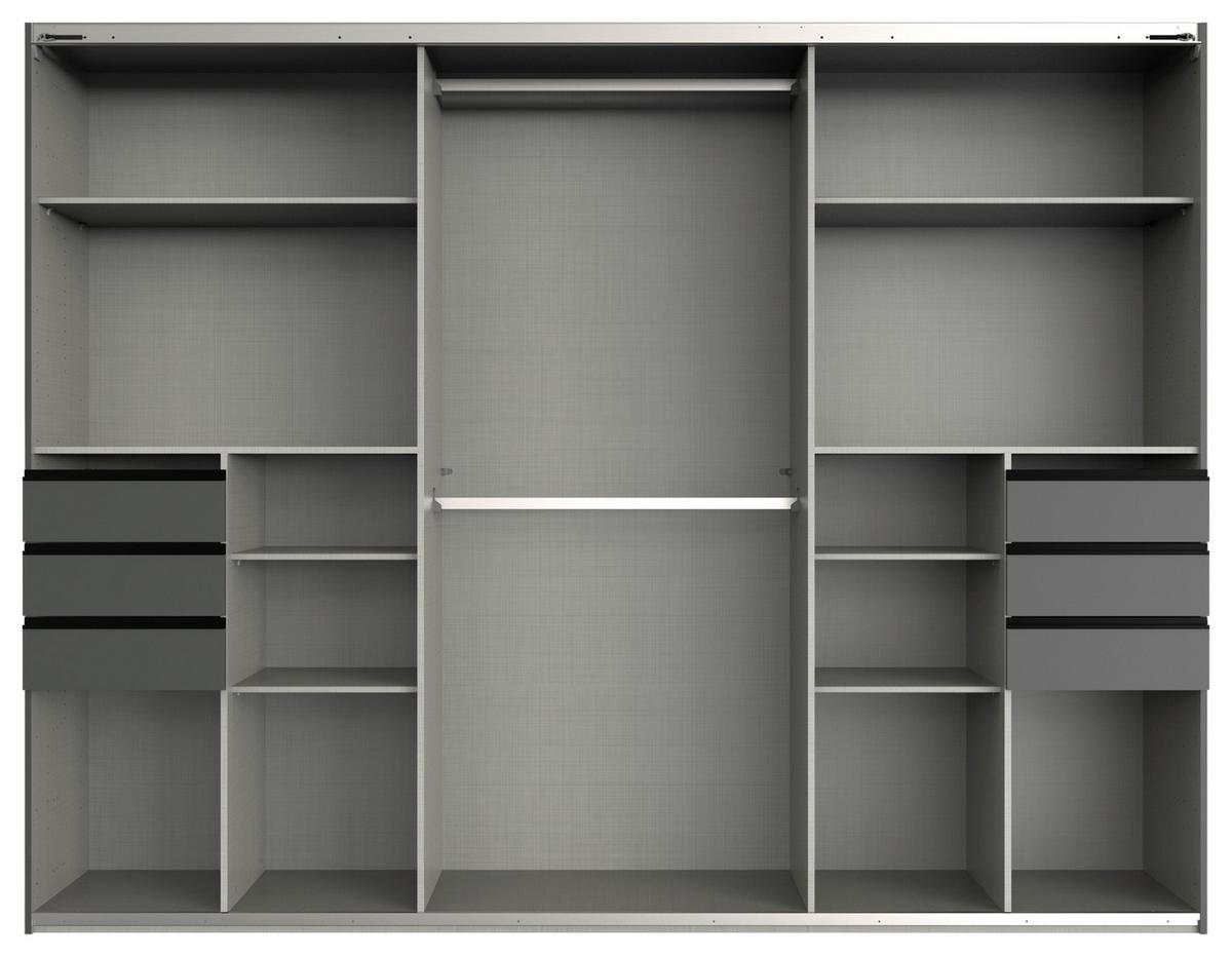 Graphitfarbener Schwebetürenschrank mit viel Stauraum