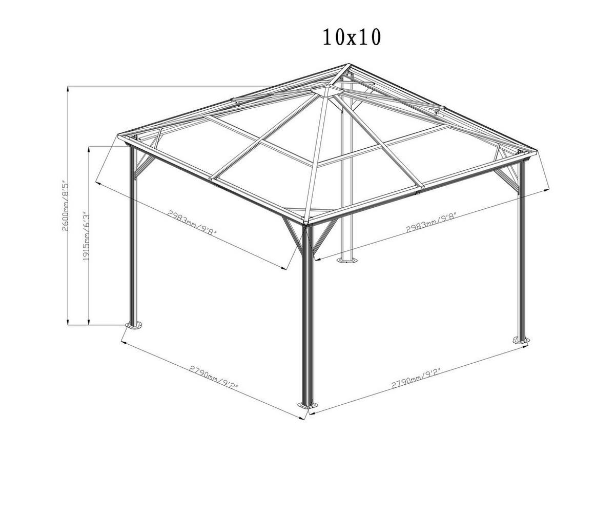 Pavillon Verona 298x298 cm wetterfest Gartenpavvilon - Anthrazit, Basics, Kunststoff/Metall (298/261/298cm)