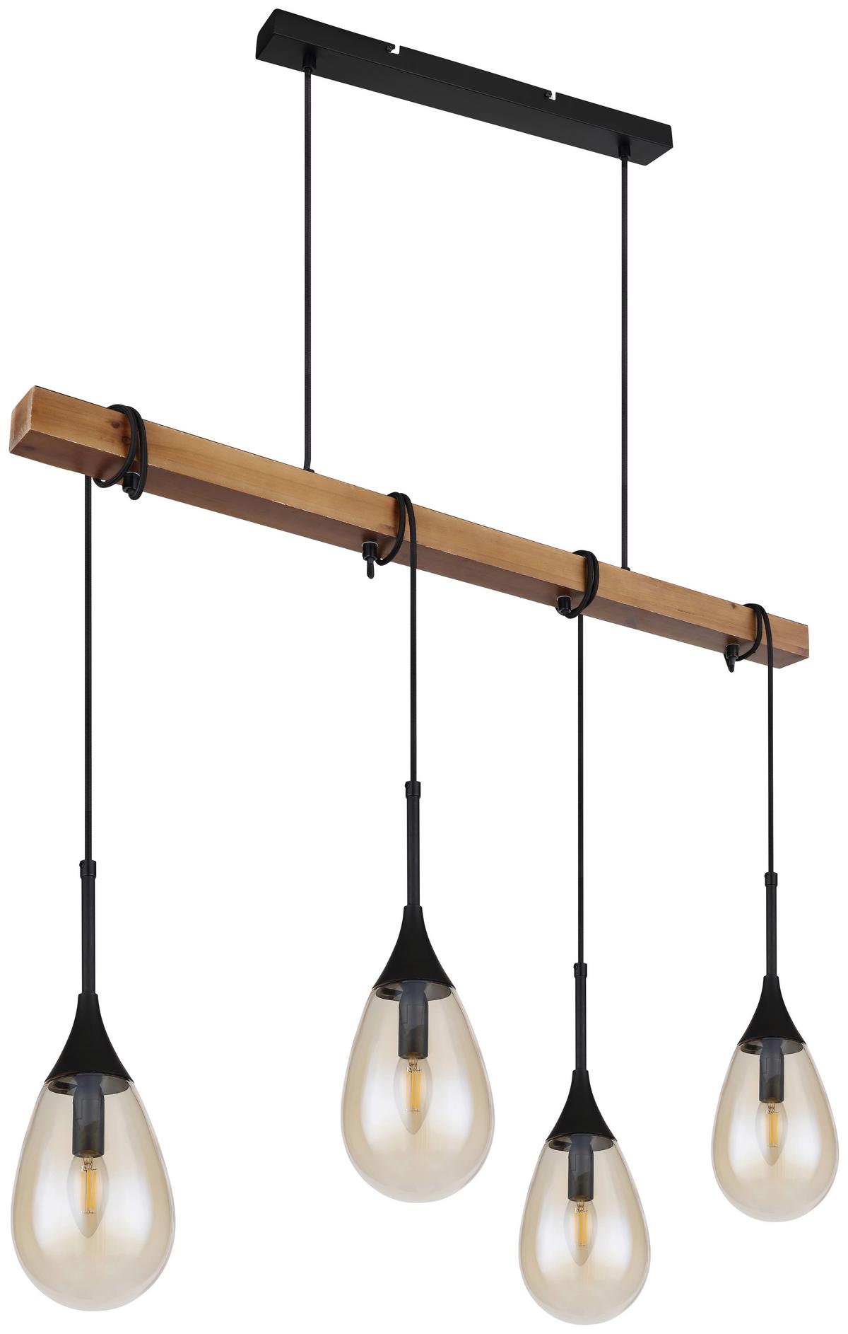 Hängeleuchte Päron H: 120 cm 4-Flammig Braun/Schwarz - Schwarz/Braun, Natur, Glas/Holz (92/12/120cm) - Globo