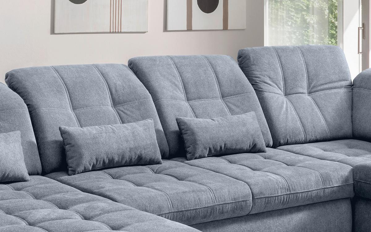 Wohnlandschaft Mit Bettkasten Rigatti Hellblau B: 387 Cm - Schwarz/Hellblau, MODERN, Textil (184/387/252cm) - Livetastic