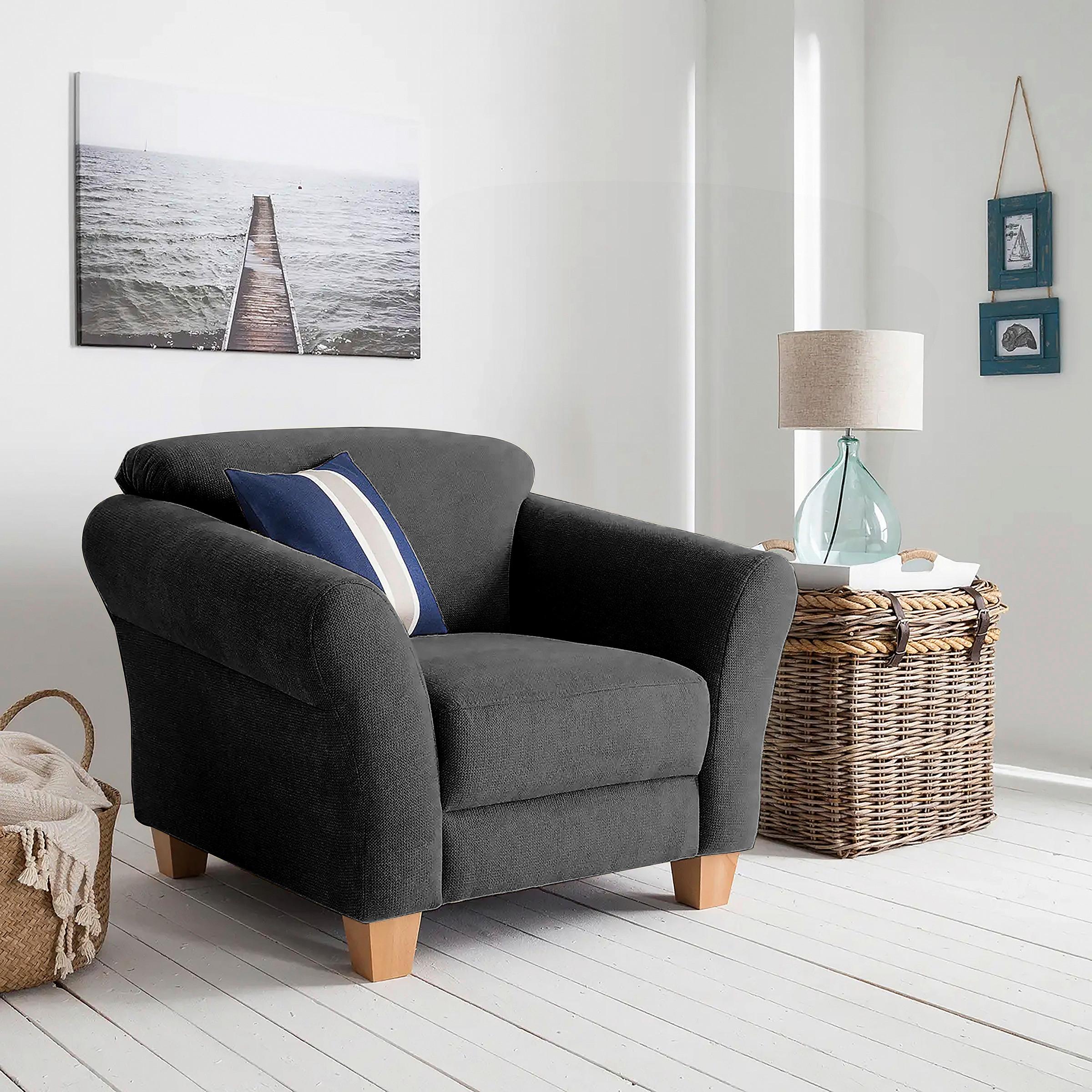 Sessel Gotland schwarz Rücken echt, 101x84x89 cm - Schwarz/Naturfarben, KONVENTIONELL, Textil (101/84/89cm) - Sit & More