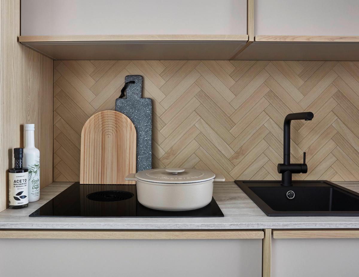 Küchenblock Sofia/singapur - Sandfarben/Eichefarben, LIFESTYLE, Holzwerkstoff (296,4cm) - Vertico