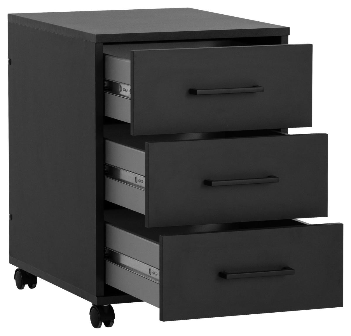 Rollcontainer Ruby - Schwarz, MODERN, Holzwerkstoff/Kunststoff (40,1/57/50cm) - MID.YOU