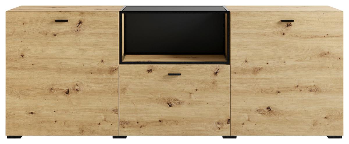 Sideboard Frame Eiche Artisan/Schwarz B: 200cm - Schwarz/Eiche Artisan, Design, Holzwerkstoff (200/75,5/37,5cm) - MID.YOU