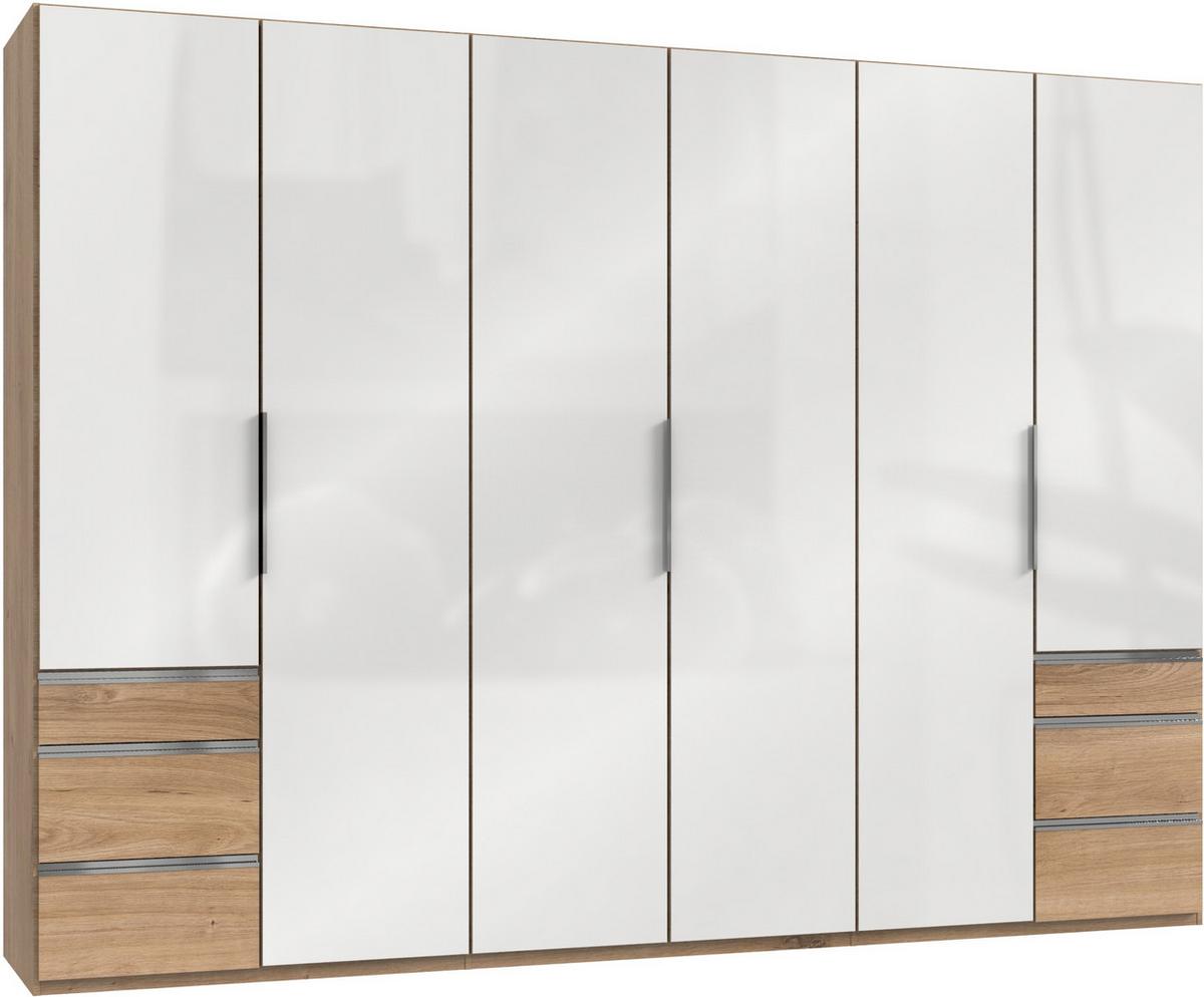 Drehtürenschrank 300cm Level, Weiß/eiche Dekor - Eichefarben/Weiß, MODERN, Glas/Holzwerkstoff (300/216/58cm) - MID.YOU