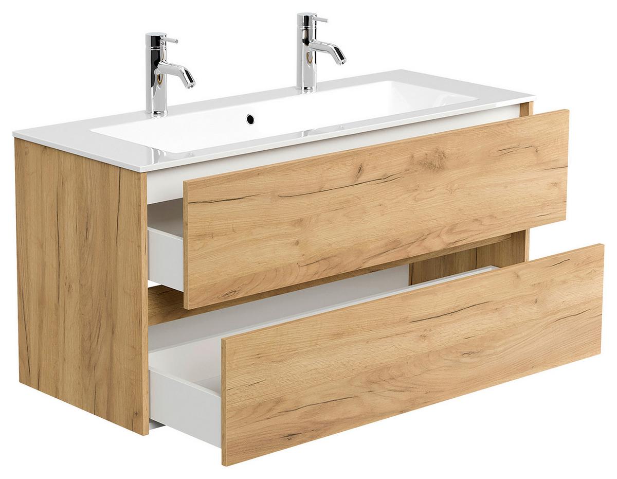 Waschtischkombi Limes Eiche Dekor B: 120 Cm - Eichefarben/Weiß, MODERN, Holzwerkstoff/Stein (120/58,5/46,5cm) - MID.YOU