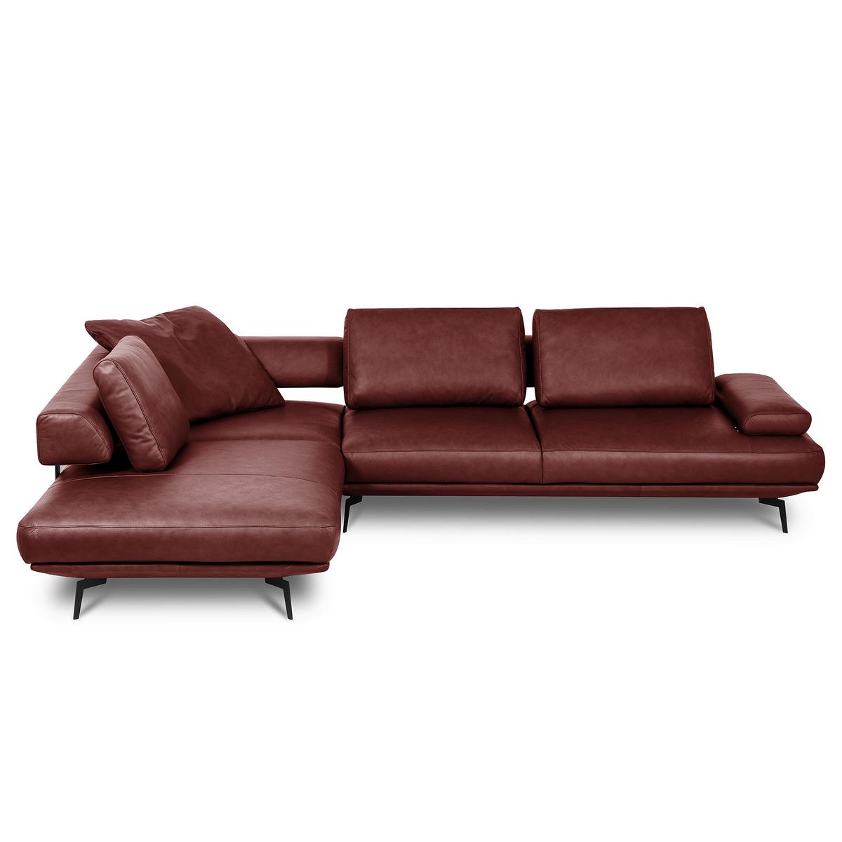 Ecksofa Como Echtleder Rot 237x306 - Rot/Schwarz, Design, Leder (237/306cm) - Livetastic