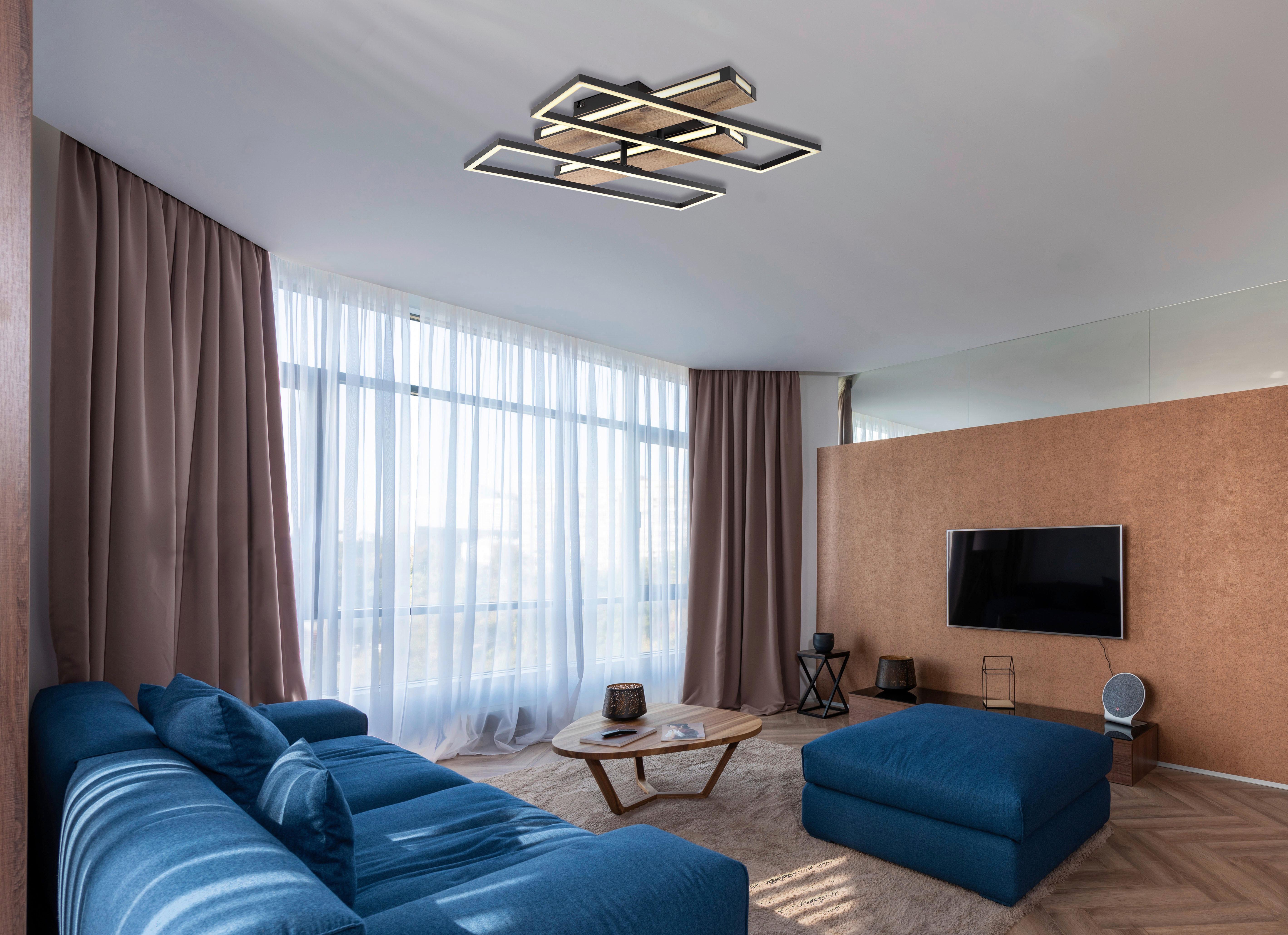 LED-Deckenleuchte 67299d1 - Dunkelbraun/Opal, Design, Holzwerkstoff/Kunststoff (60/52/10cm) - Globo