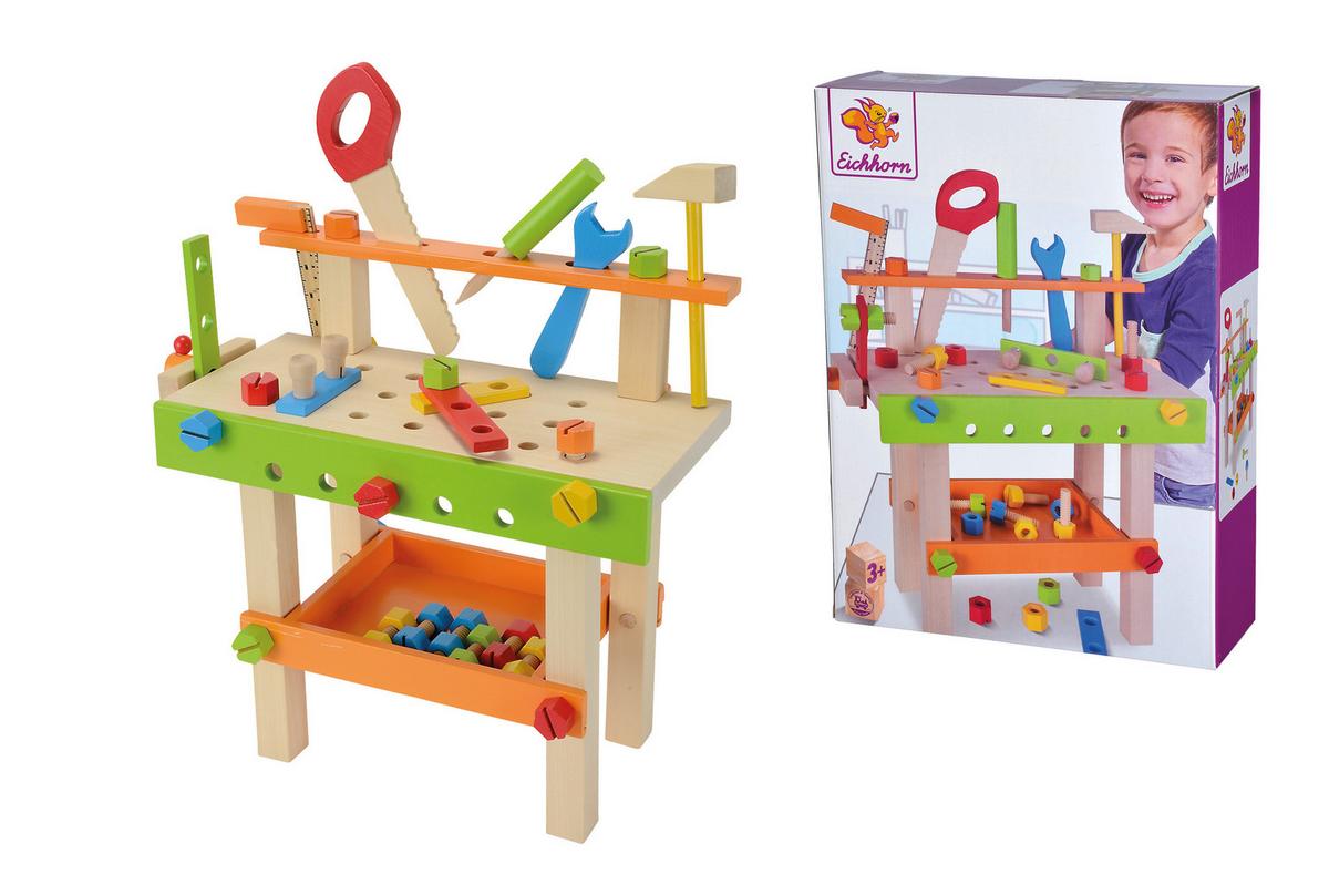 Kinder-werkbank Aus Holz Ab 3 Jahren 49--Teilig. Unisex - Multicolor, Trend, Holz (10/29,2/39cm)