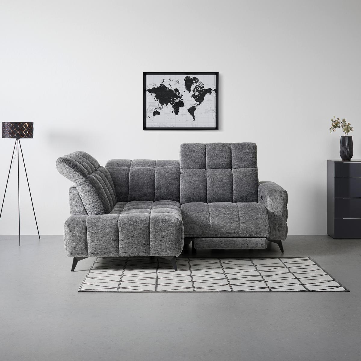 Rohová sedačka PARIS, levá, tmavě šedá, el.relax.funkce - černá/tmavě šedá, Konvenční, kov/dřevo (182/215cm) - Mömax