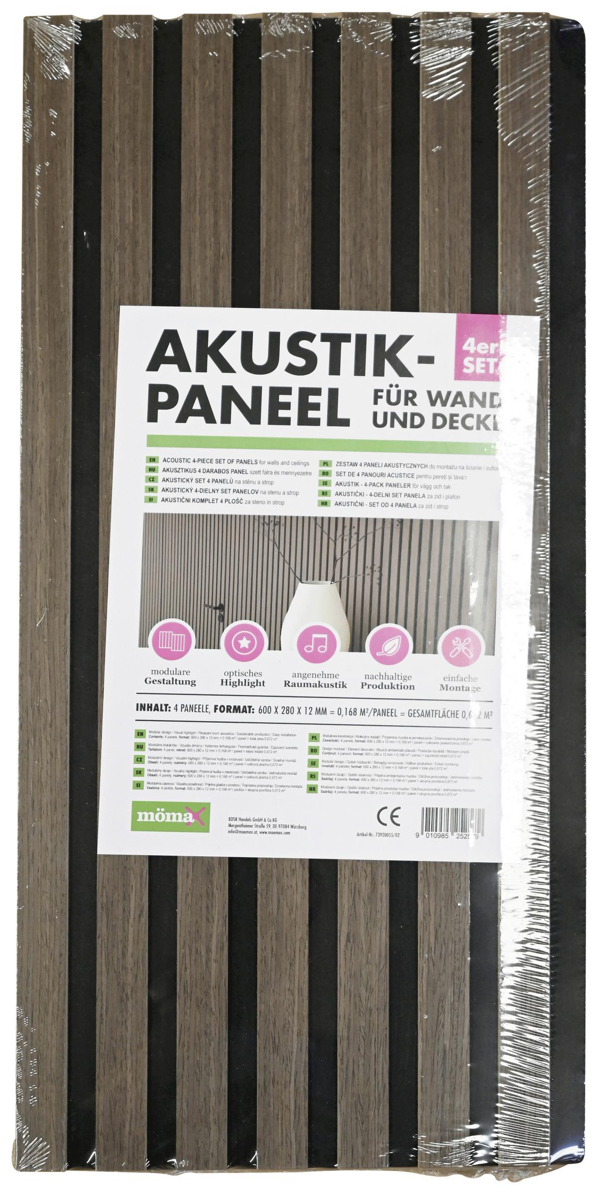Akustický panel farba orech, 4 ks/sada - farba vlašského orecha, Modern, drevo/kompozitné drevo (60,5/28/1,2cm) - Mömax