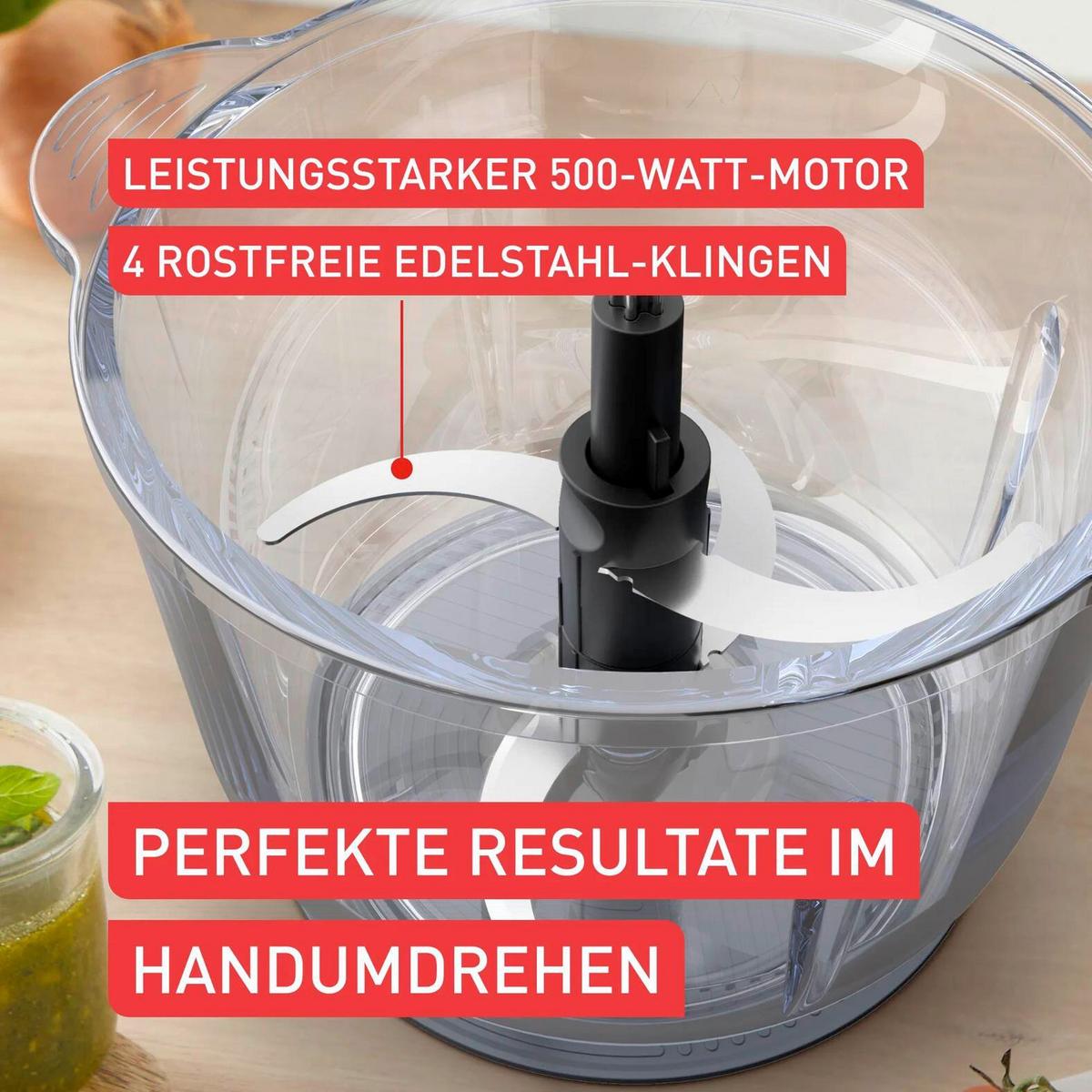 UNIVERSALZERKLEINERER 500W, 1000ml - Grau, Basics, Glas (21,7/18,4/25,4cm) - Tefal