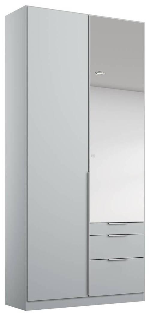 Drehtürenschrank Mit Spiegel + Laden 91cm Alabama, Seidengrau - Silberfarben/Hellgrau, MODERN, Holzwerkstoff (91/229/54cm)
