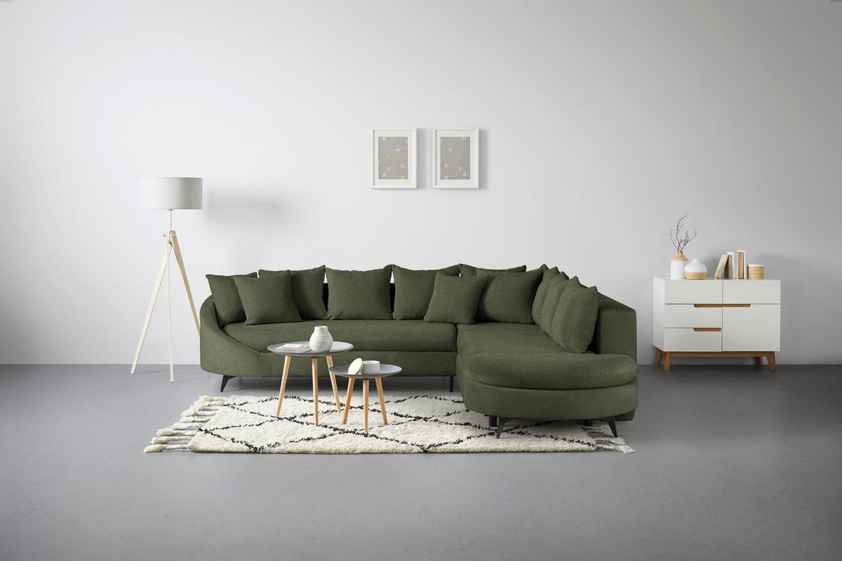 Rohová sedačka AXEL, pravá, olivově zelená žinylka - černá/olivově zelená, Moderní, kov/textil (291/250cm) - Mömax