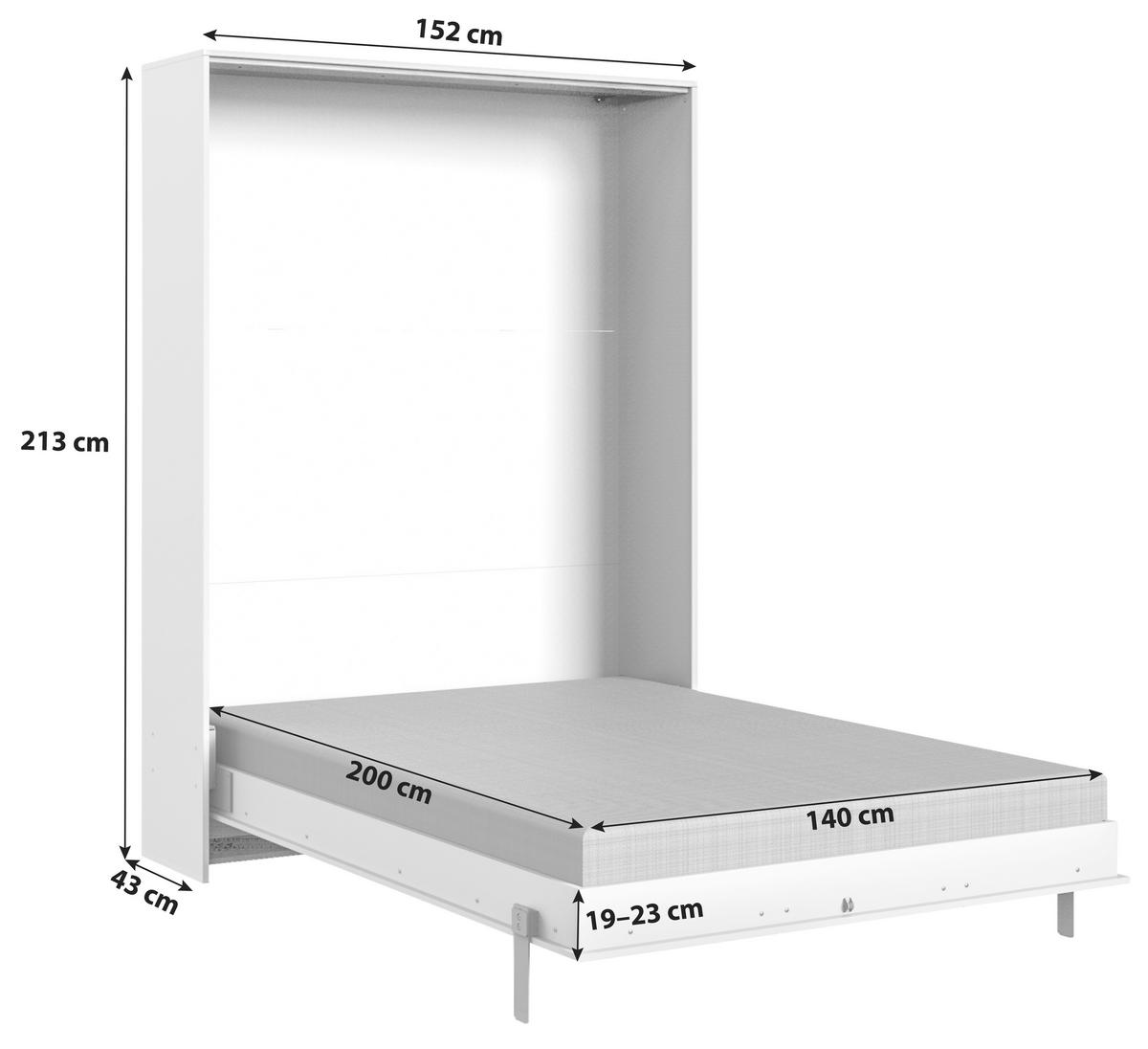 Schrankbett Mit Lattenrost 140x200 Juist Weiß/ Eiche - Eichefarben/Weiß, KONVENTIONELL, Holz/Holzwerkstoff (140/200cm) - MID.YOU
