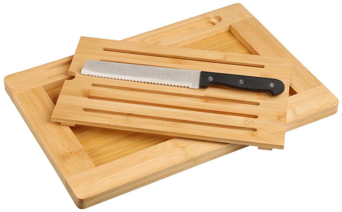 Schneidebrett-Set Hellbraun B: 28 cm - Hellbraun/Edelstahlfarben, Basics, Naturmaterialien (42/28/2cm) - Kesper