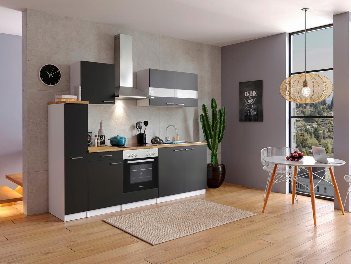 Küchenblock Malia Küchenblock 240 Cm - Nussbaumfarben/Schwarz, Basics, Holzwerkstoff (240cm) - Respekta
