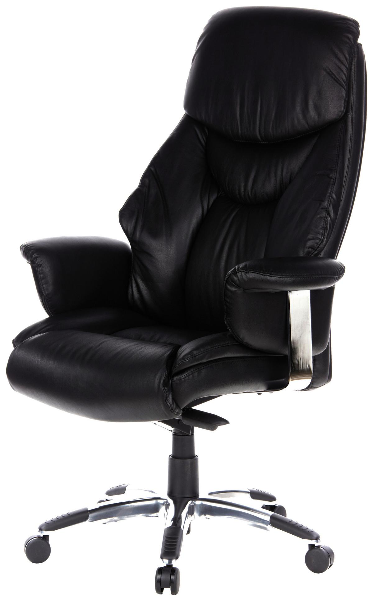 Chefsessel Prado Schwarz Bis 130 Kg - Chromfarben/Schwarz, MODERN, Leder/Kunststoff (63/140/52cm) - MID.YOU