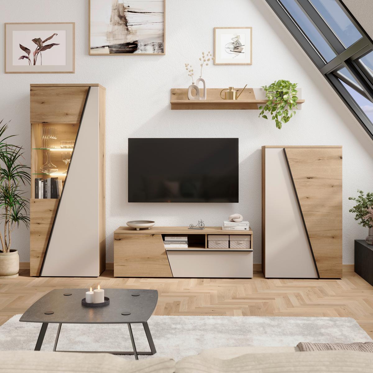 Wandboard Venedig NEW Kaschmir/Eichefarben B: 140 cm - Kaschmir/Eichefarben, MODERN, Holzwerkstoff (140/23/22cm)