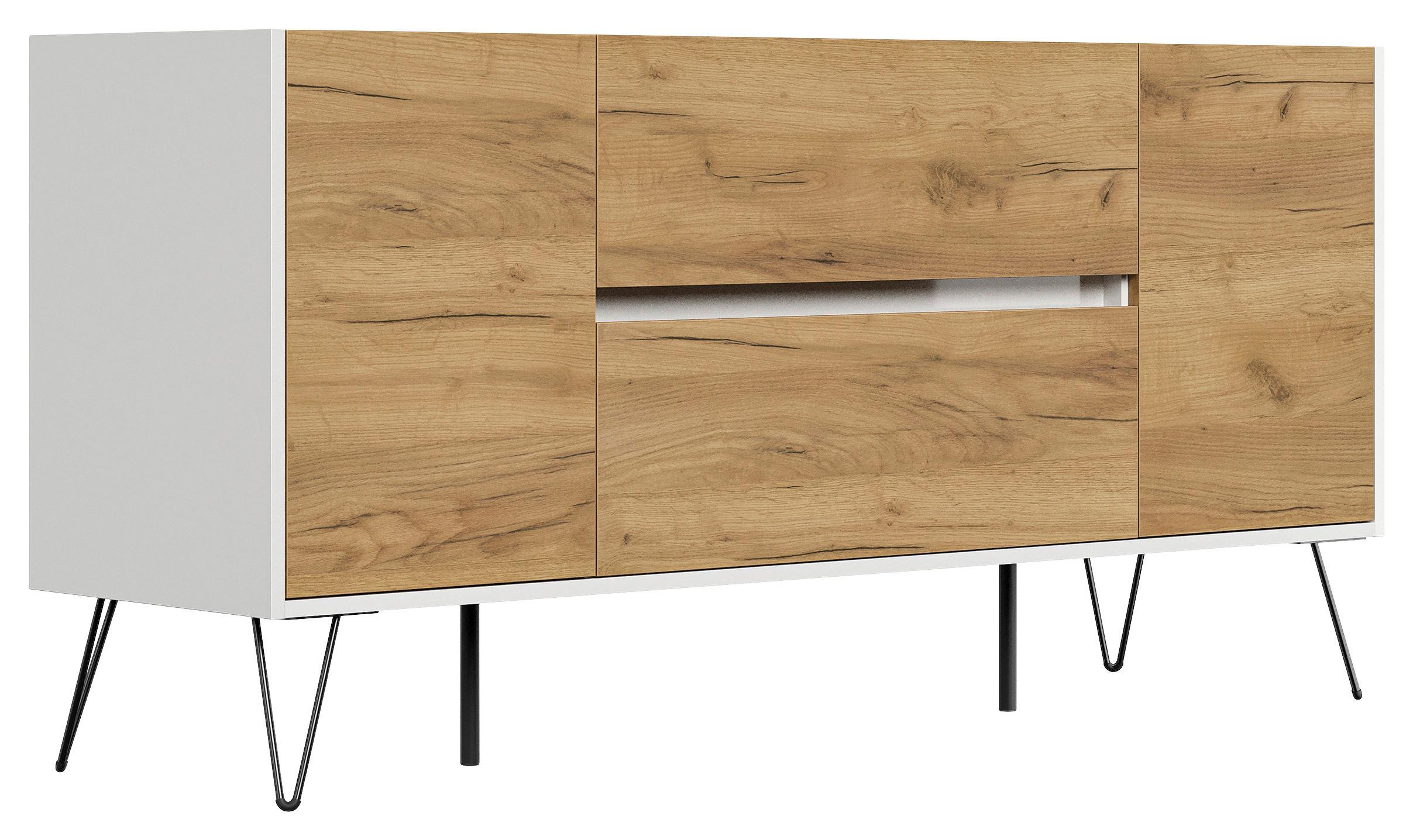 Sideboard Posseik Industrial Eichefarben/weiß B: 155 Cm - Eichefarben/Weiß Hochglanz, Design, Holzwerkstoff (155/75,8/42cm) - P & B