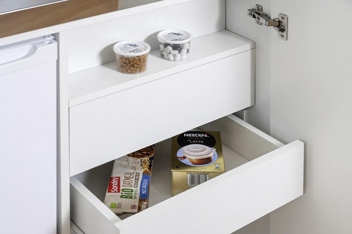 Schrankküche mit Kühlschrank + Kochfeld 104 cm Elegant - Weiß, MODERN, Holzwerkstoff/Metall (104/193/67cm) - Respekta