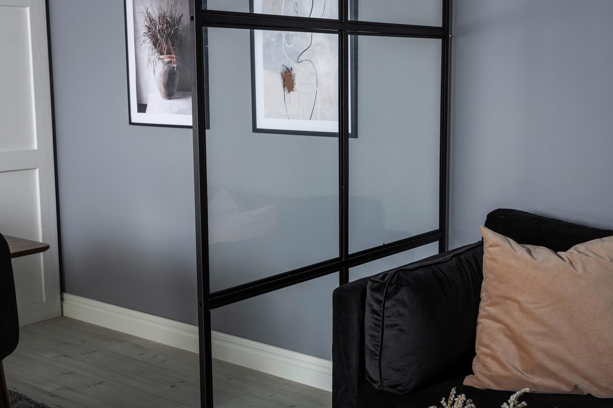 Trennwand Leif Schwarz B: 120 cm - Schwarz, MODERN, Glas/Metall (120/210/2cm) - P & B