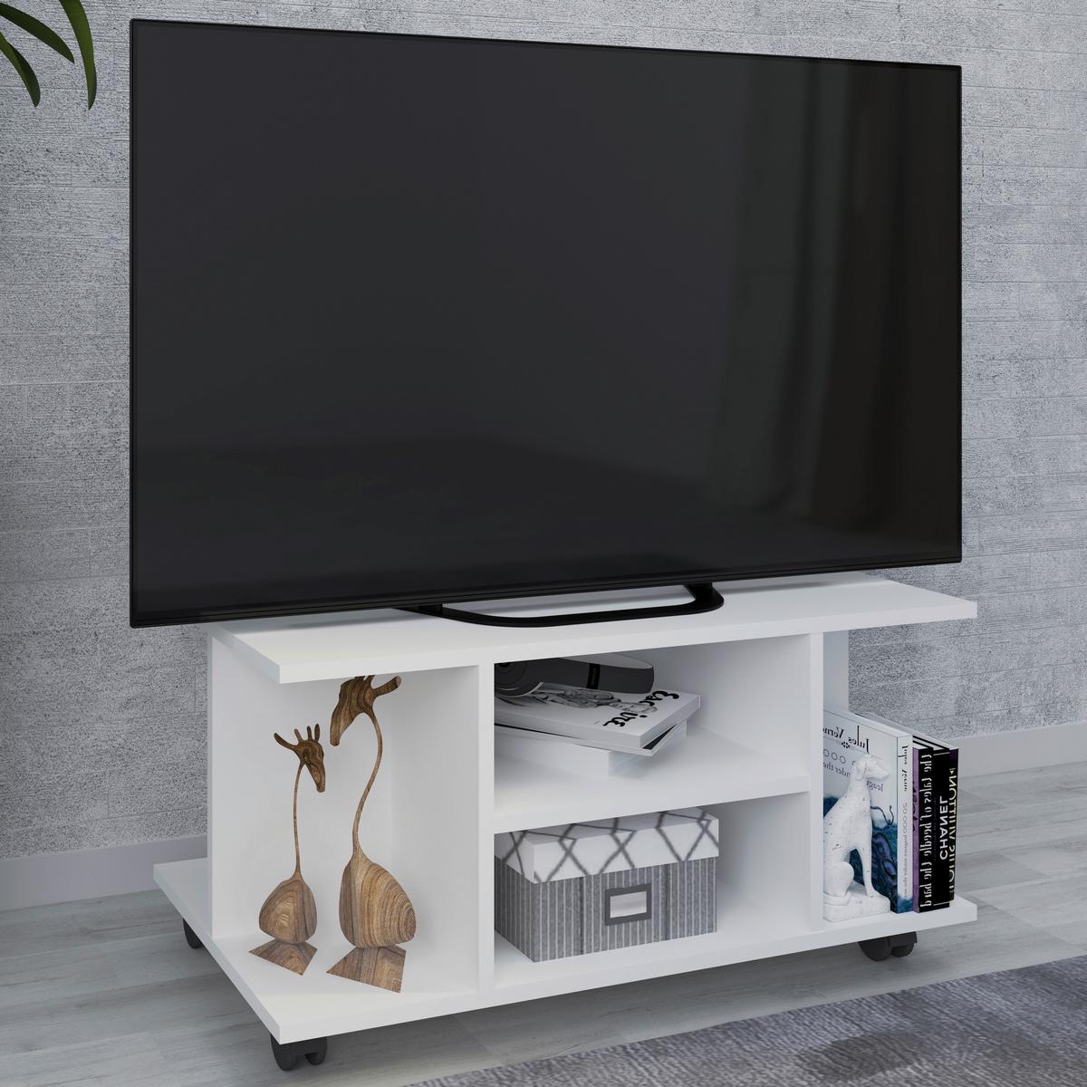 Stolík na TV, biely, š: 80 cm - biela, Modern, kompozitné drevo/plast (80/40/40cm) - MID.YOU