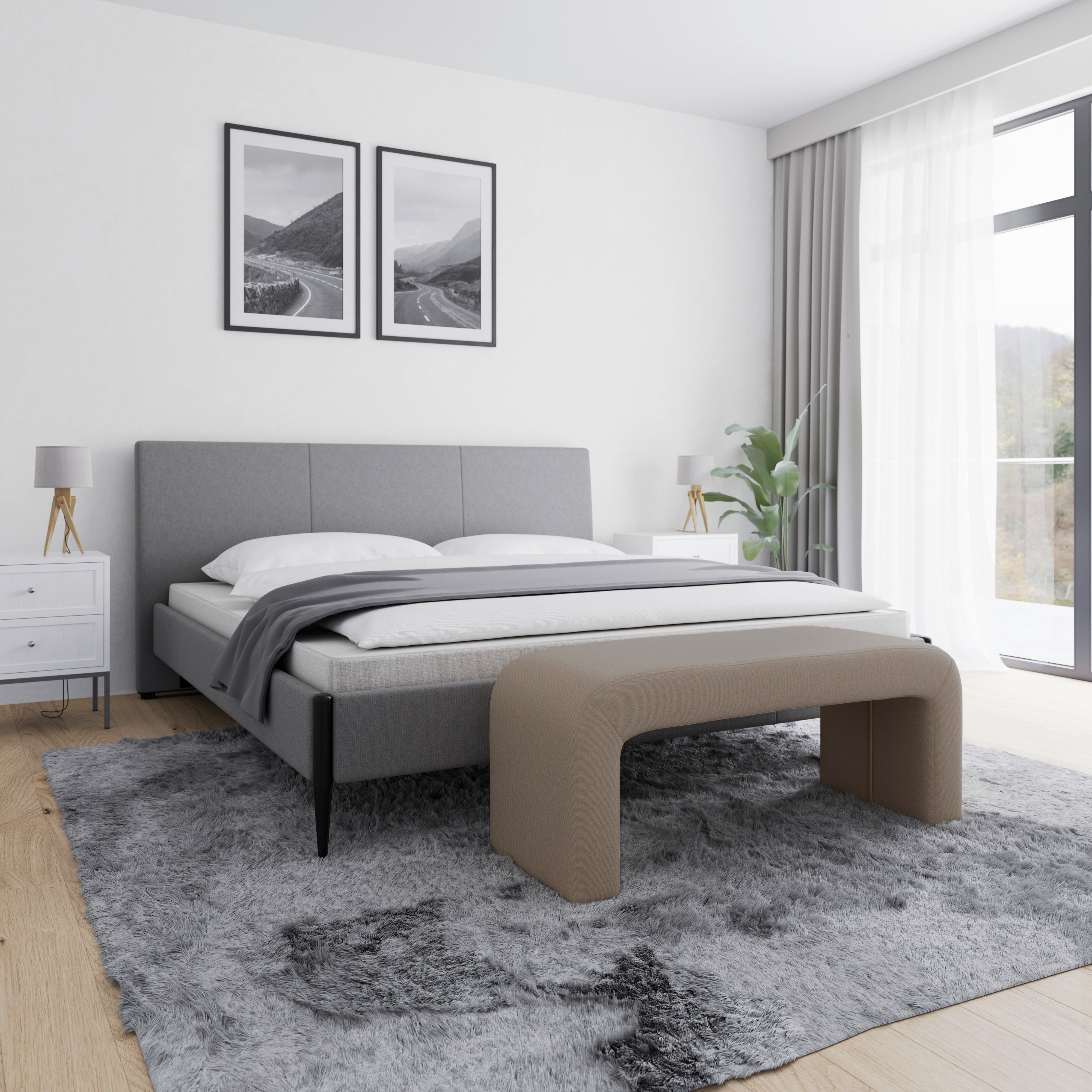 Dlhá taburetka JANINA polstrovaná, hnedá - hnedá, Modern, drevo/textil (110/46/41cm) - Bessagi Home