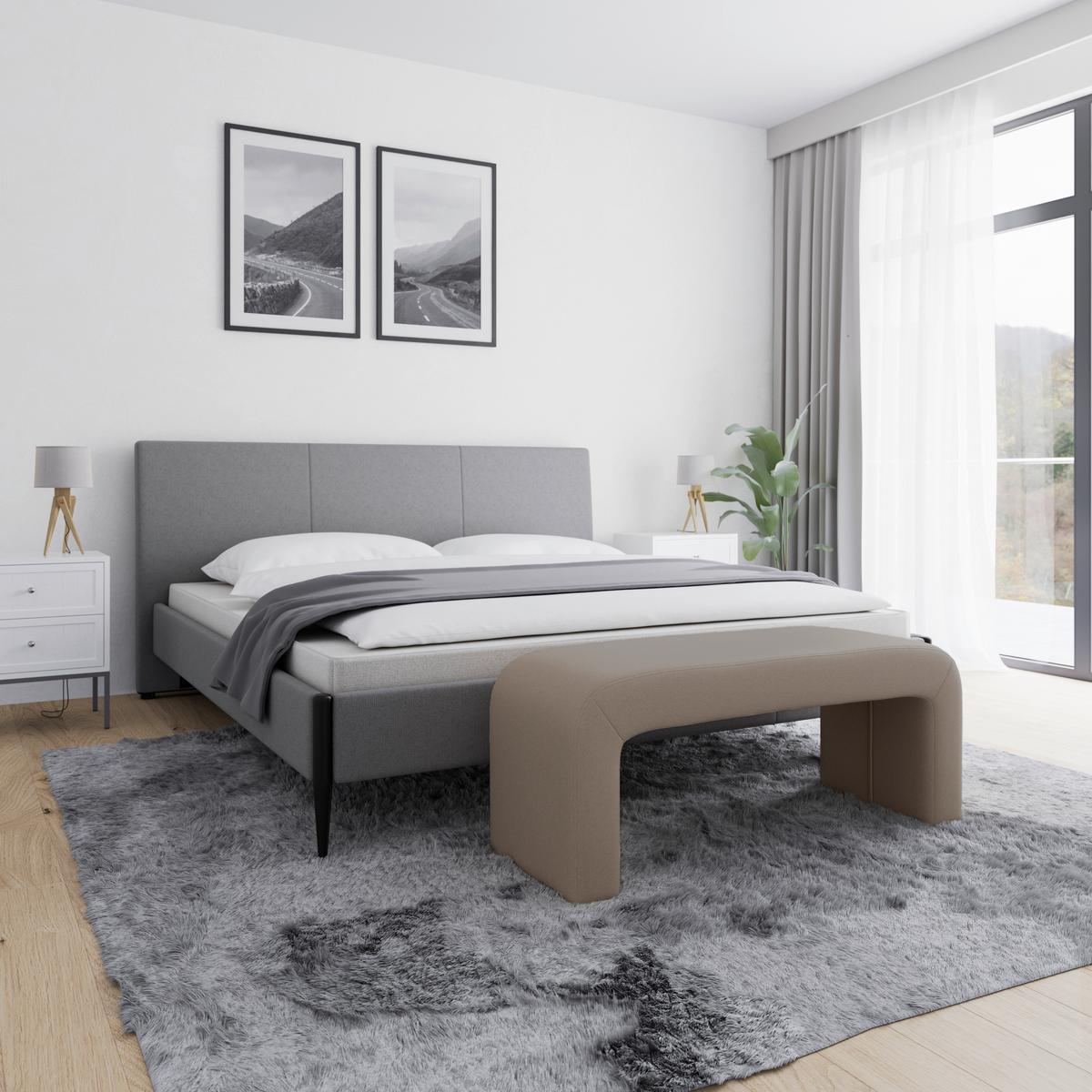 Dlhá taburetka JANINA polstrovaná, hnedá - hnedá, Modern, drevo/textil (110/46/41cm) - Bessagi Home