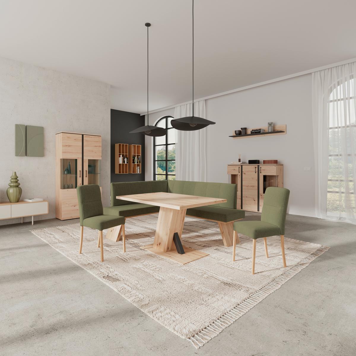 Eckbank Emma Ii - Eichefarben/Grün, KONVENTIONELL, Holzwerkstoff/Textil (150/185cm)