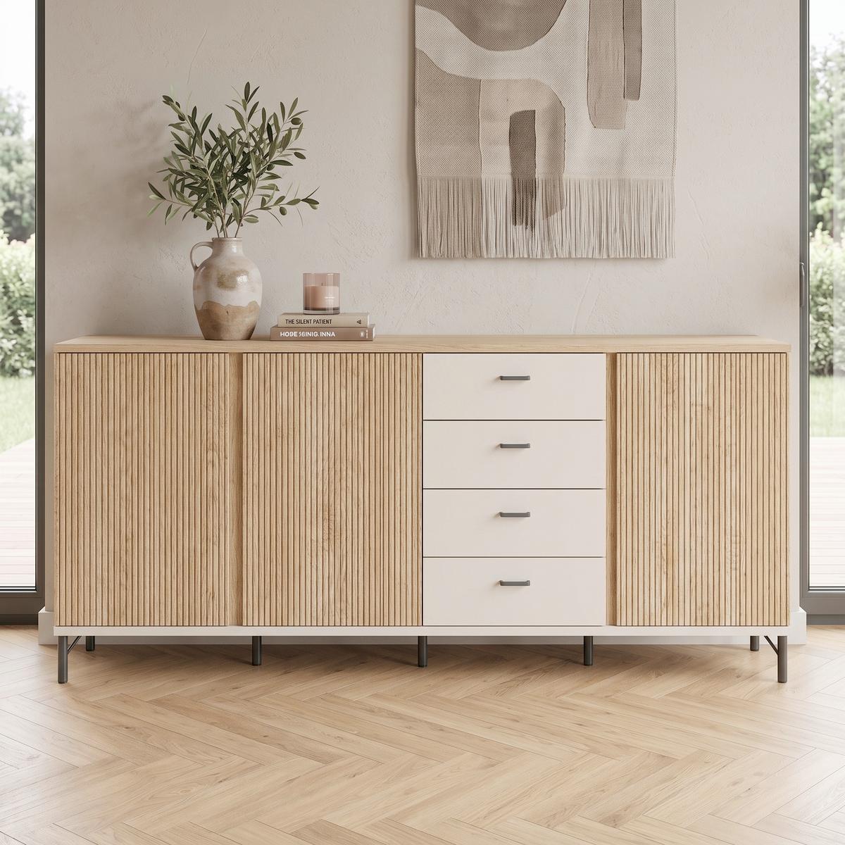 Komód Mosano - kasmírszínű/tölgyfa színű, Trend, faalapú anyag (200/87/40cm)