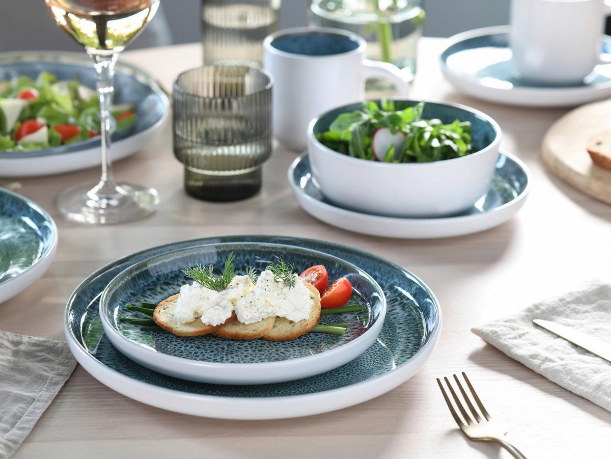 Kombiservice Nordic Fjord Weiß/Hellblau, 16-teilig - Weiß/Hellblau, Basics, Keramik - Creatable