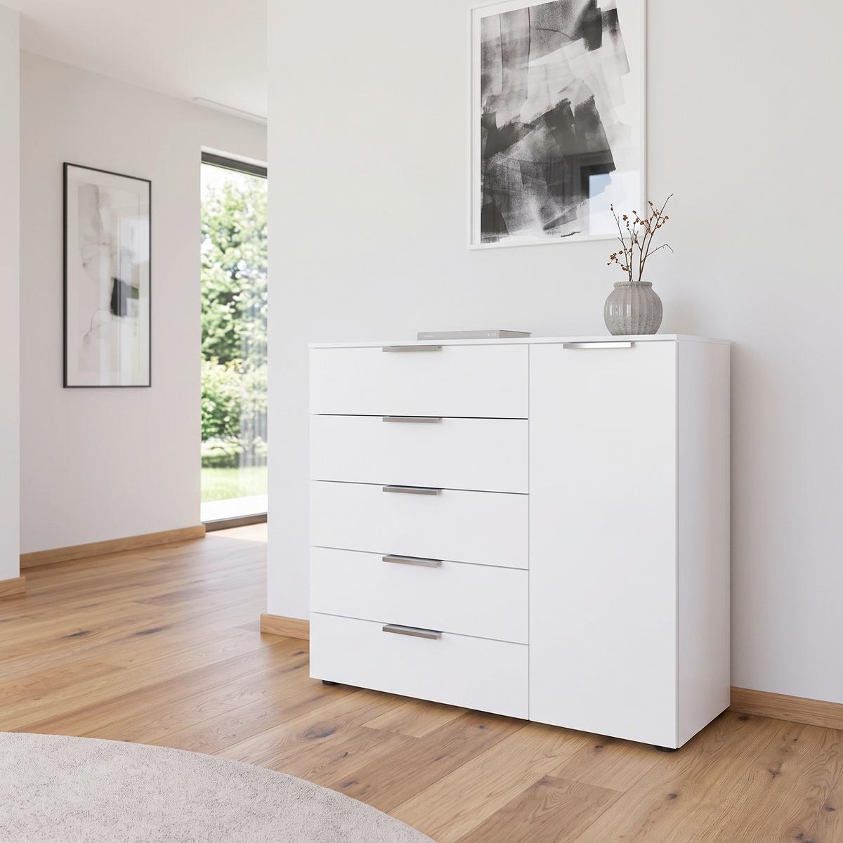 Kommode Flipp Weiß/Chromfarben B: 120 cm - Chromfarben/Schwarz, MODERN, Holzwerkstoff (120/100/42cm) - Rauch Möbel