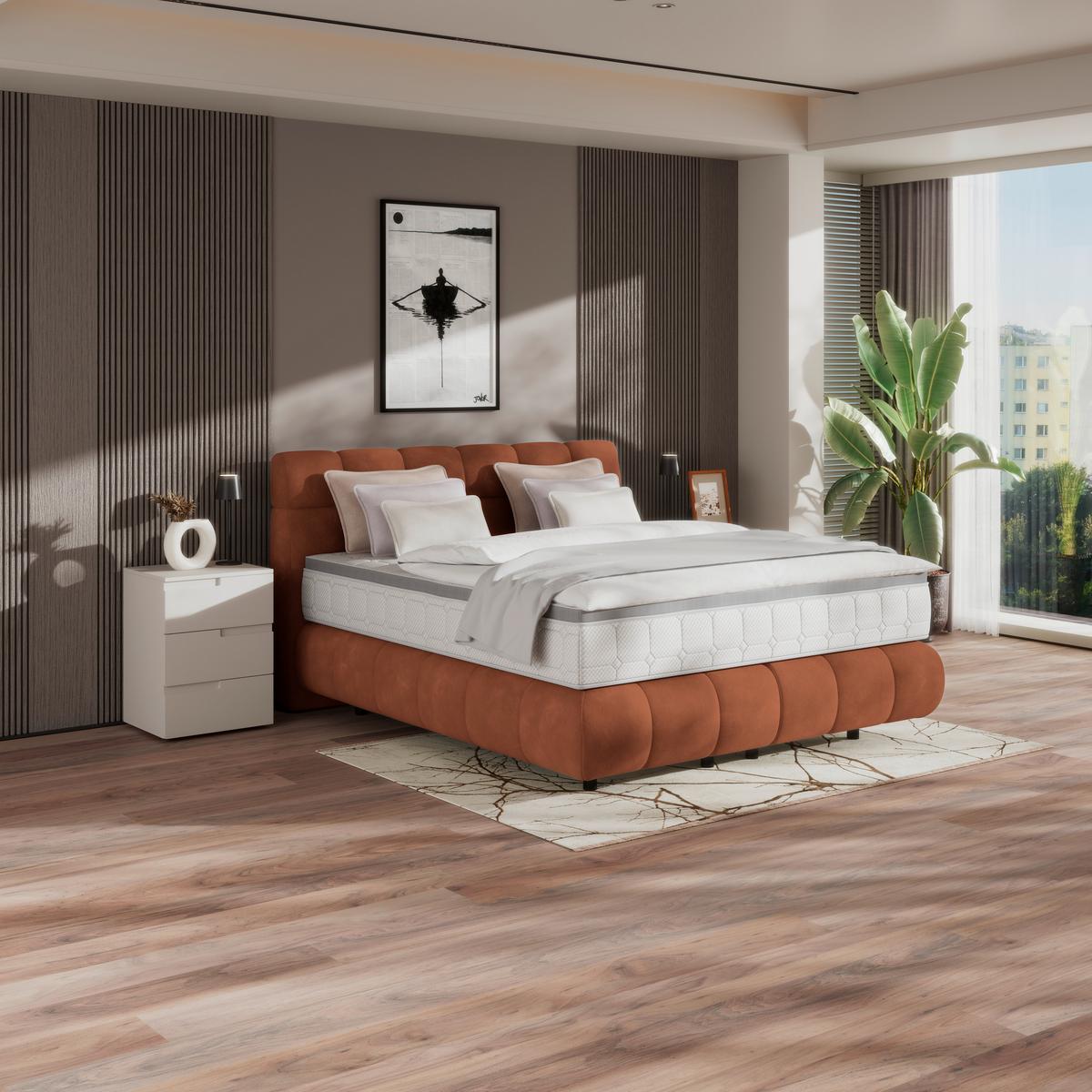 Boxspringbett Nobu O. Matratze Rostfarben, Lf: 160x200 cm - Rostfarben/Schwarz, Trend, Holz/Textil (160/200cm)