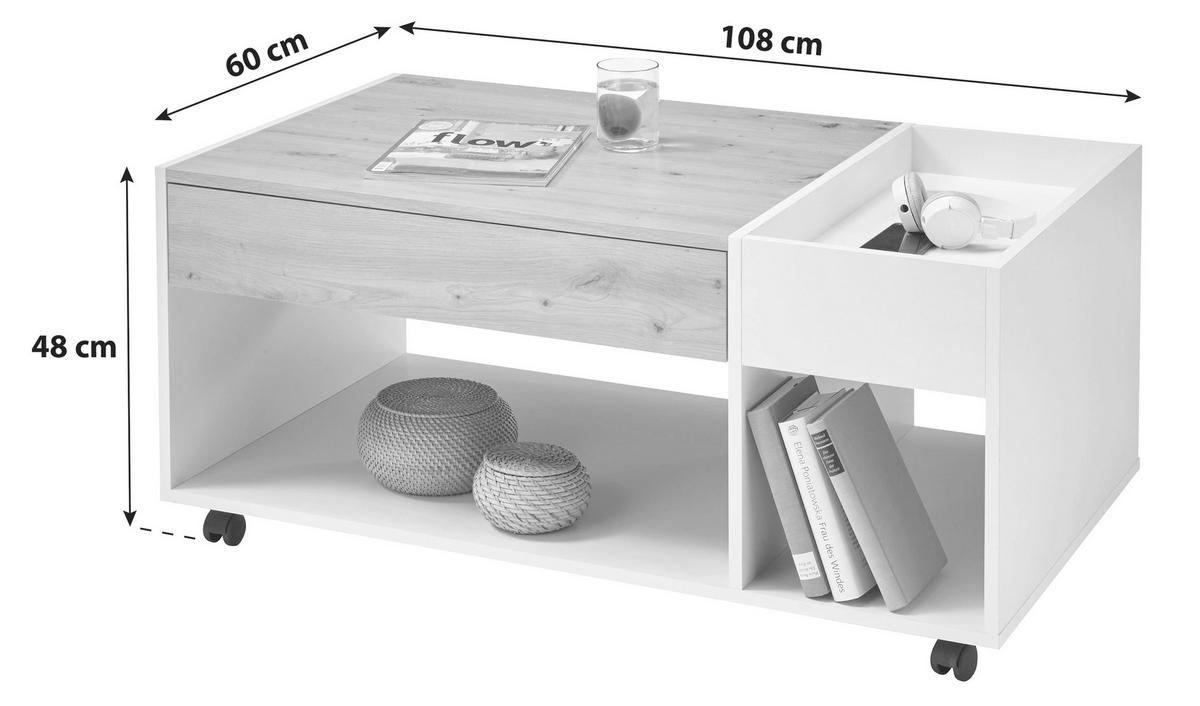 Konferenční stůl EMIL barvy dubu, bílý - bílá/barvy dubu, Basics, kompozitní dřevo (108/60/48cm) - MID.YOU