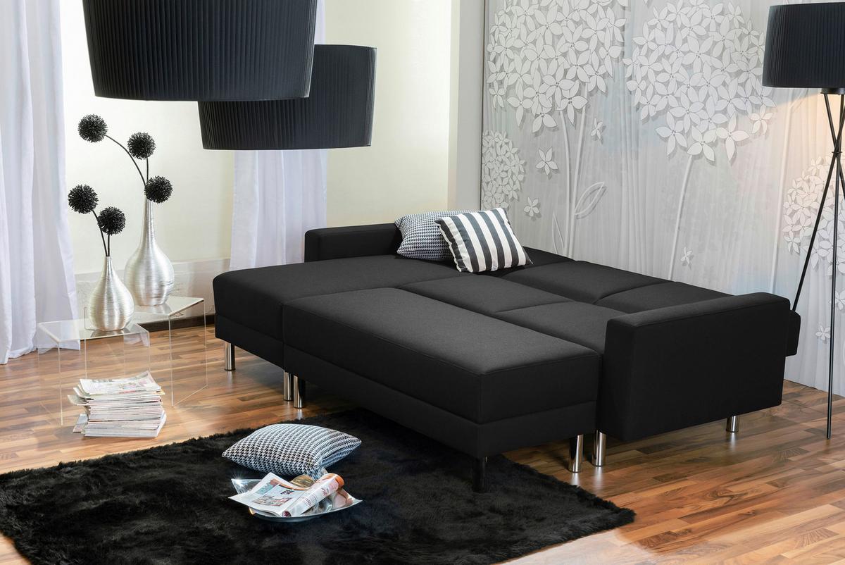 Ecksofa mit Schlaffunktion Just Fashion Schwarz - Chromfarben/Schwarz, KONVENTIONELL, Textil (152/230cm) - Max Winzer