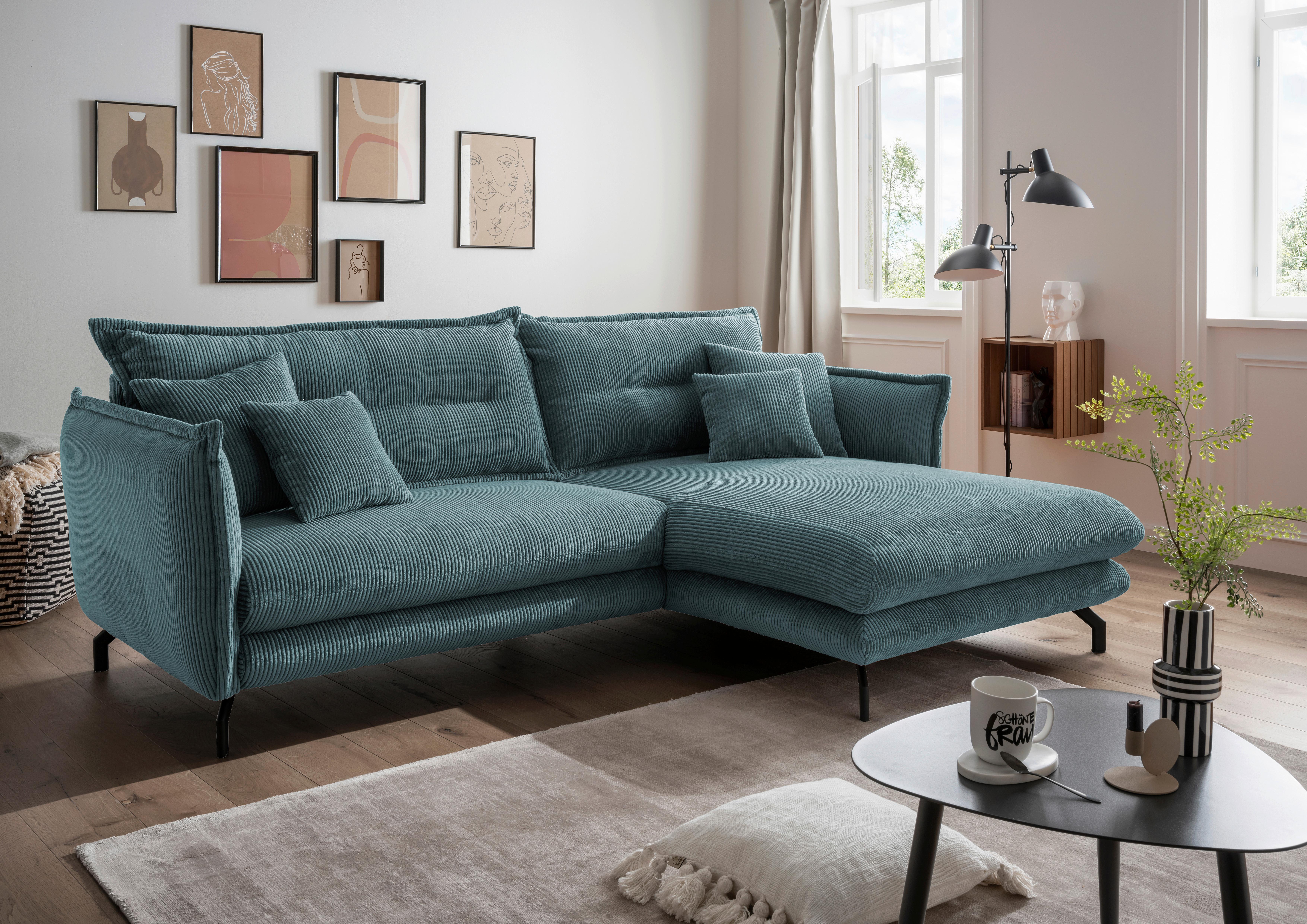Ecksofa Lava Petrol S: 255/180 cm - Petrol/Schwarz, MODERN, Textil (255/180cm) - Livetastic