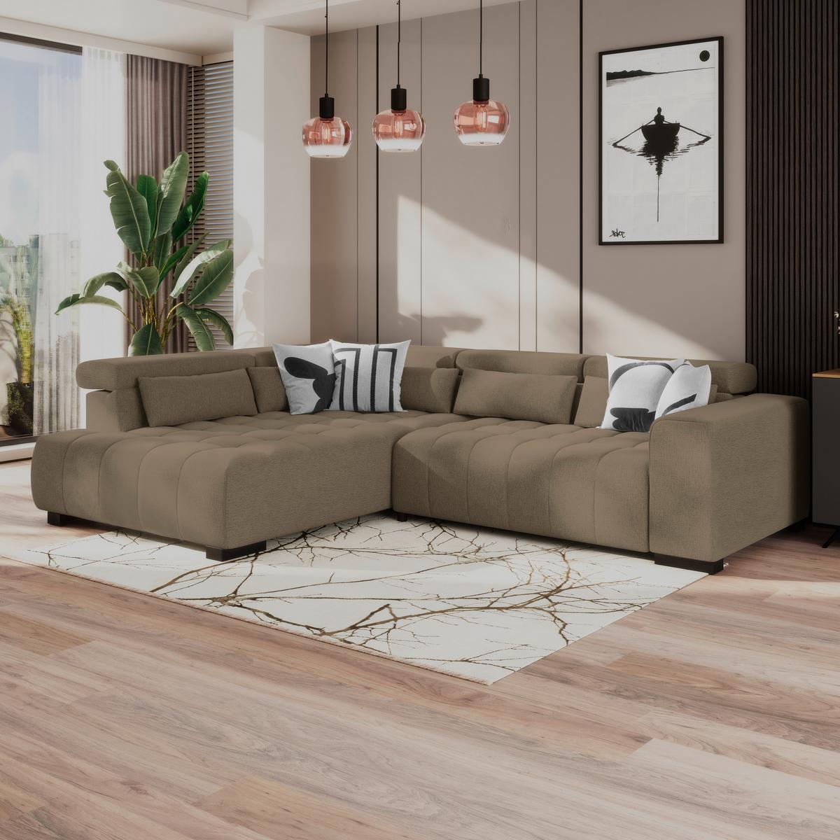Ecksofa Matera Braun S: 226x311cm - Schwarz/Braun, Trend, Textil (226/311cm)