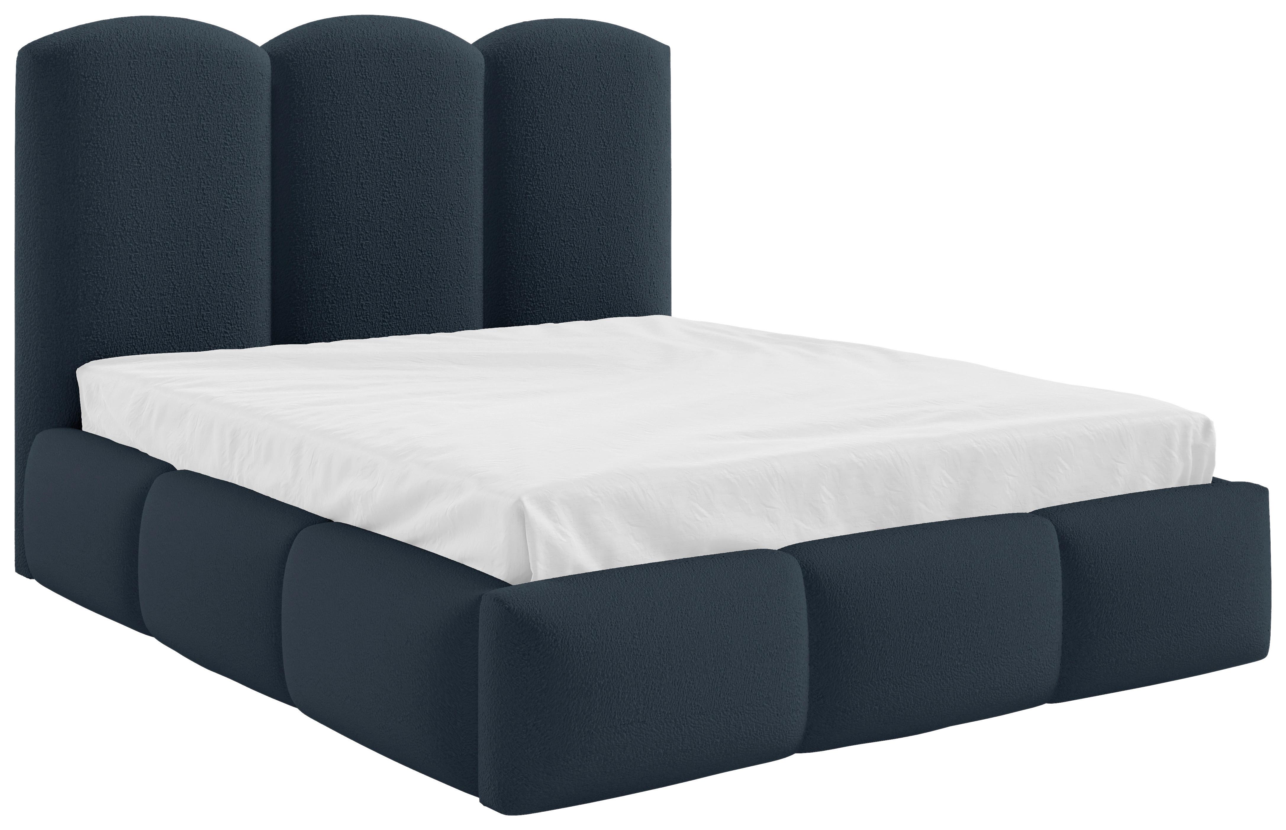 Polsterbett Bero Boucle Blau, Lf: 200x200 cm - Blau/Buchefarben, Trend, Holz/Textil (200/200cm)