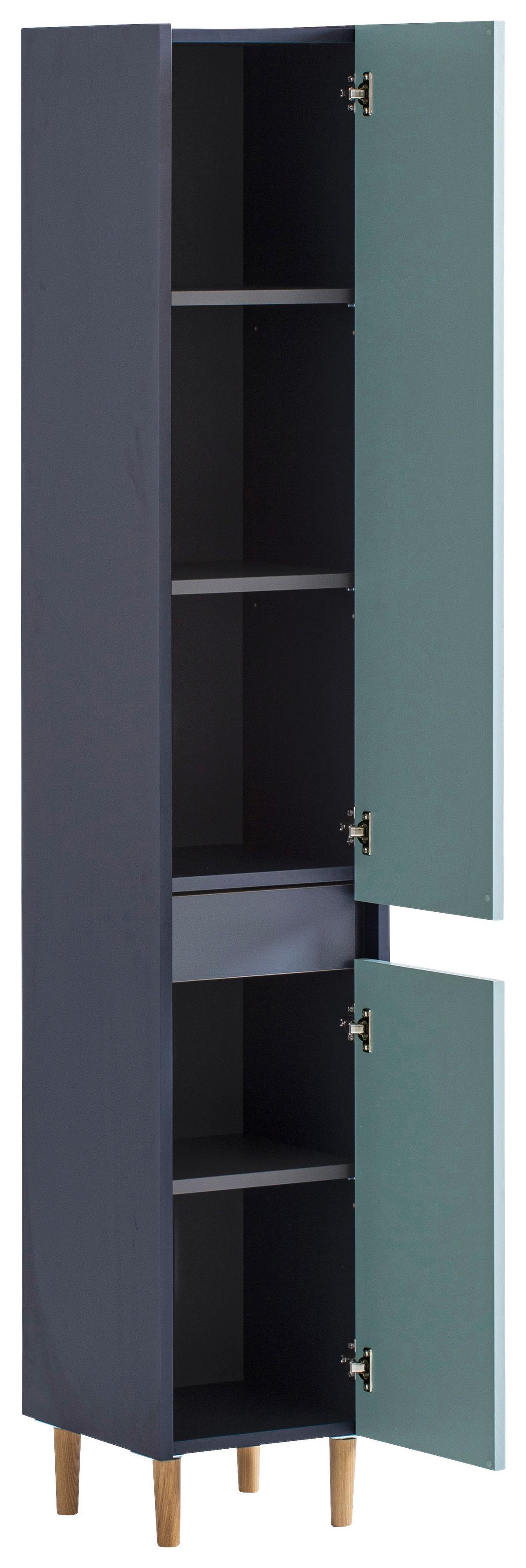 Hochschrank Lovis H 300 - Eschefarben/Dunkelblau, MODERN, Holzwerkstoff (30,2/170,0/33,0cm) - MID.YOU