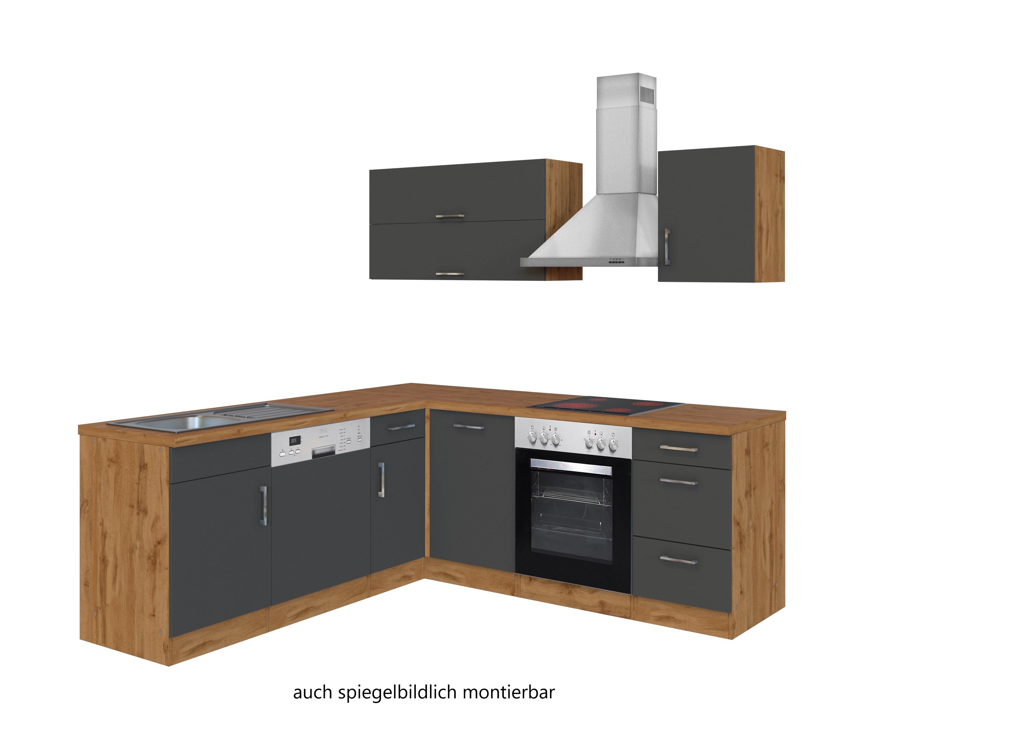 Eckküche Winkelblock Mit Geräten 210x150 cm Anthrazit - Anthrazit/Eiche Wotan, MODERN, Holzwerkstoff (210/210cm) - Held