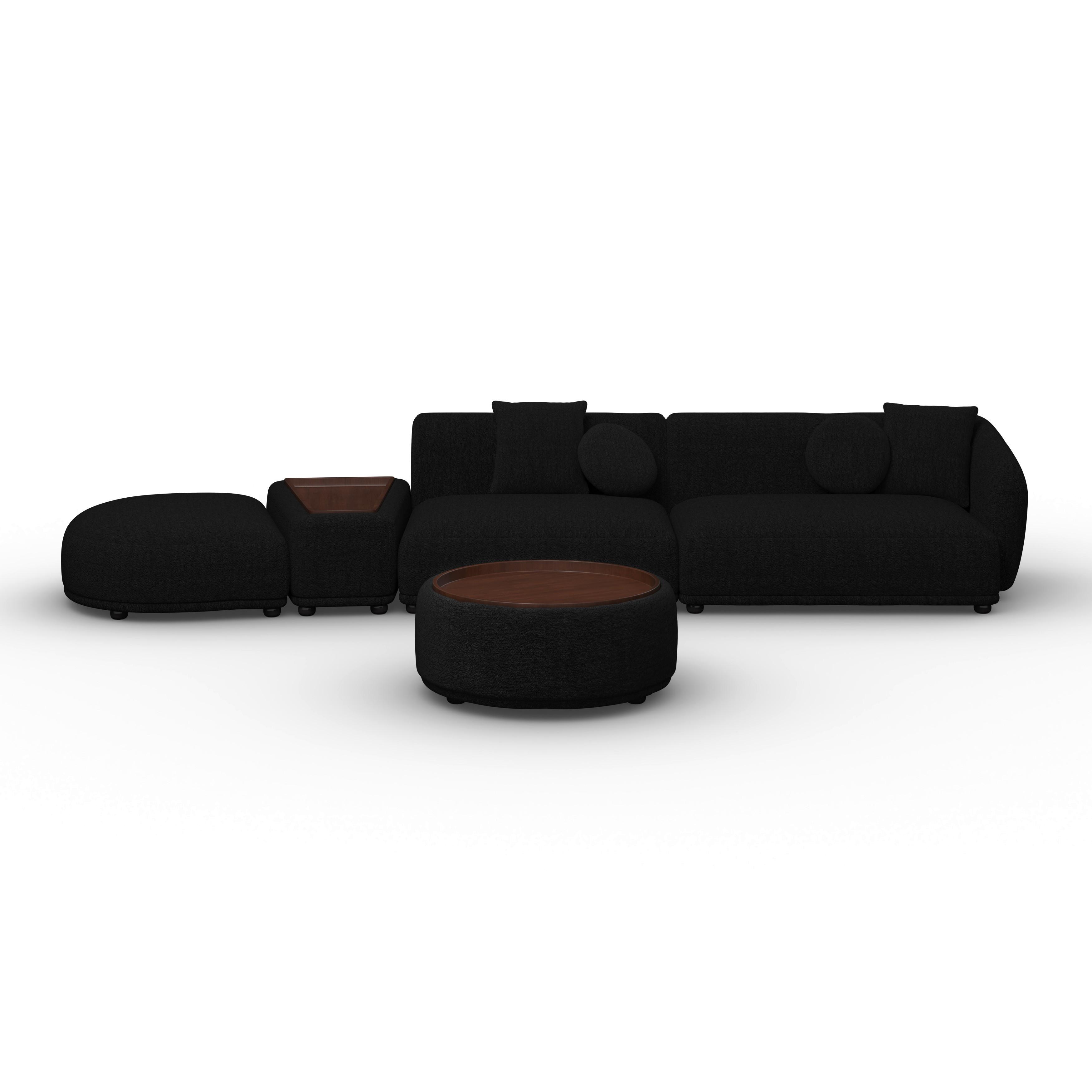 Rohová sedačka KIRA, černá žinylka, se stolíkem - černá, Moderní, dřevo/textil (410/71/108cm) - Bessagi Home