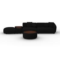 Rohová sedačka KIRA, černá žinylka, se stolíkem - černá, Moderní, dřevo/textil (410/71/108cm) - Bessagi Home