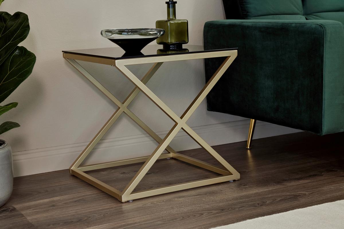 Beistelltisch Xtra By Side - Goldfarben/Schwarz, MODERN, Glas/Metall (50/50/50cm) - Livetastic