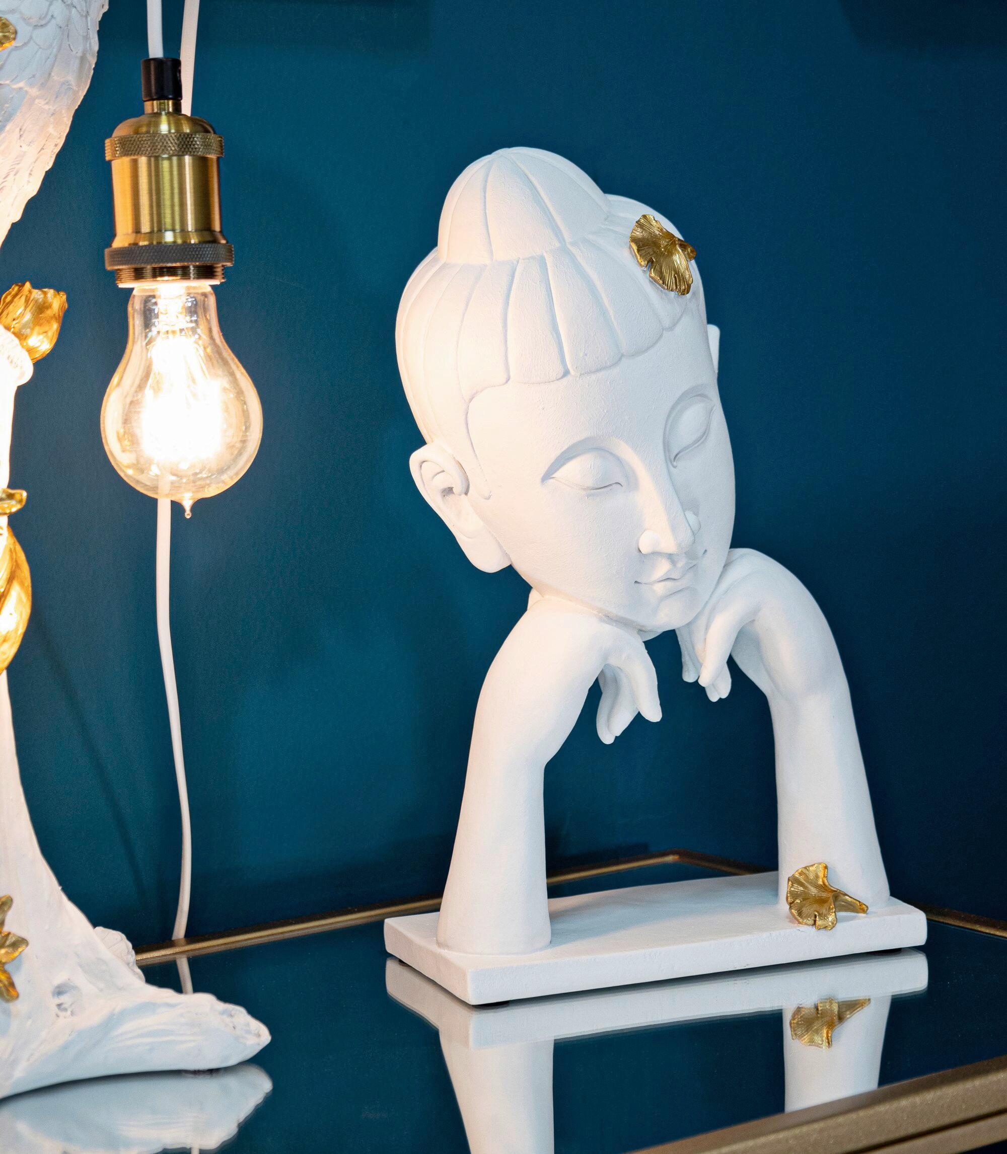 Skulptur Buddha B Weiß Goldfarben B: 21,5 cm - Goldfarben/Weiß, Basics, Kunststoff (21.5/36/13cm)